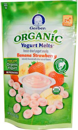 Organic Yogurt Melts, Banana Strawberry, 1.0 oz (28 g) by Gerber-Barns Hälsa, Babyfodring, Baby Snacks Och Fingermat, Puffar, Barnmat
