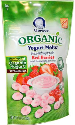 Organic Yogurt Melts, Red Berries, 1.0 oz (28 g) by Gerber-Barns Hälsa, Babyfodring, Baby Snacks Och Fingermat, Puffar, Barnmat