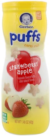 Puffs Cereal Snack, Strawberry Apple, 1.48 oz (42 g) by Gerber-Barns Hälsa, Barnfodring, Akademiker, Puffar