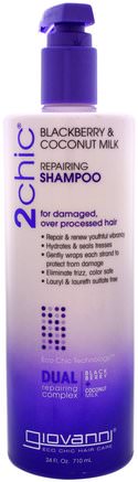 2Chic, Repairing Shampoo, for Damaged, Over Processed Hair, Blackberry & Coconut Milk, 24 fl oz (710 ml) by Giovanni-Bad, Skönhet, Hår, Hårbotten