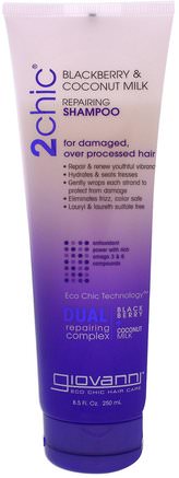 2Chic, Repairing Shampoo, for Damaged Over Processed Hair, Blackberry & Coconut Milk, 8.5 fl oz (250 ml) by Giovanni-Bad, Skönhet, Hår, Hårbotten