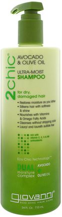 2Chic, Ultra-Moist Shampoo, for Dry, Damaged Hair, Avocado & Olive Oil, 24 fl oz (710 ml) by Giovanni-Bad, Skönhet, Hår, Hårbotten