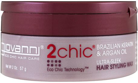 2Chic, Ultra-Sleek Hair Styling Wax, Brazilian Keratin & Argan Oil, 2 oz (57 g) by Giovanni-Bad, Skönhet, Hår, Hårbotten