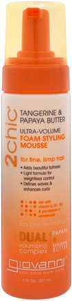 2Chic, Ultra-Volume Foam Styling Mousse, for Fine Limp Hair, Tangerine & Papaya Butter, 7 fl oz (207 ml) by Giovanni-Bad, Skönhet, Hår, Hårbotten