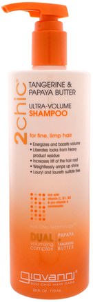 2Chic, Ultra-Volume Shampoo, for Fine Limp Hair, Tangerine & Papaya Butter, 24 fl oz (710 ml) by Giovanni-Bad, Skönhet, Hår, Hårbotten