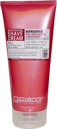 Moisturizing Shave Cream, Refreshing, Pink Grapefruit & Pomegranate, 7 fl oz (207 ml) by Giovanni-Bad, Skönhet, Barberkräm, Argan