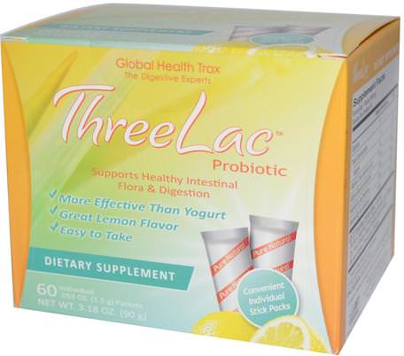 ThreeLac Probiotic, Lemon Flavor, 60 Packets.053 oz (1.5 g) Each by Global Health Trax-Kosttillskott, Probiotika