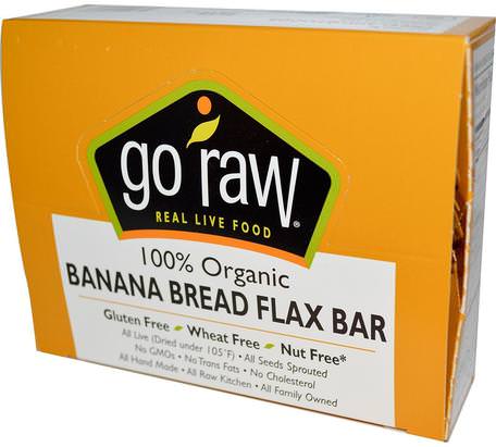 Organic Banana Bread Flax Bar, 10 Bars, 12 g Each by Go Raw-Kosttillskott, Näringsmässiga Barer, Linfrö