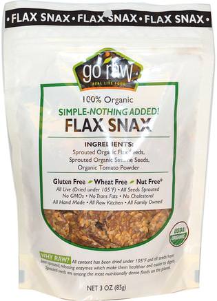Organic Flax Snax, Simple-Nothing Added!, 3 oz (85 g) by Go Raw-Mat, Mellanmål, Mellanmålblandningar, Kosttillskott, Linfrö