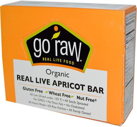 Organic Real Live Apricot Bar, 10 Bars, 12 g Each by Go Raw-Kosttillskott, Näringsmässiga Barer, Linfrö
