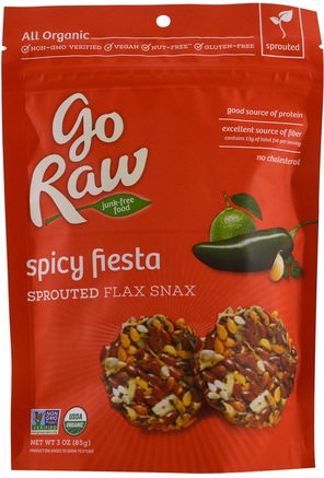 Organic Sprouted Flax Snax, Spicy Fiesta, 3 oz (85 g) by Go Raw-Mat, Mellanmål, Mellanmålblandningar, Kosttillskott, Linfrö