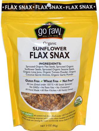 Organic Sunflower Flax Snax, 3 oz (85 g) by Go Raw-Mat, Mellanmål, Mellanmålblandningar, Kosttillskott, Linfrö