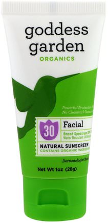 Organics, Facial, Natural Sunscreen, SPF 30, 1 oz (28 g) by Goddess Garden-Bad, Skönhet, Solskyddsmedel, Spf 30-45