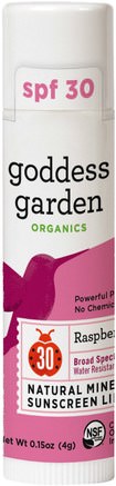 Organics, Natural Mineral Sunscreen Lip Balm, SPF 30, Raspberry, 0.15 oz (4 g) by Goddess Garden-Bad, Skönhet, Läppvård, Läppsolskydd