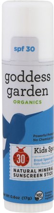 Organics, Natural Mineral Sunscreen Stick, Kids Sport, SPF 30, 0.6 oz (17 g) by Goddess Garden-Bad, Skönhet, Solskyddsmedel, Spf 30-45