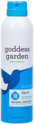 Organics, Natural Sunscreen, Sport, Spray, SPF 30, 6 oz (177 ml) by Goddess Garden-Bad, Skönhet, Solskyddsmedel, Spf 30-45