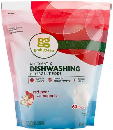 Automatic Dishwashing Detergent Pods, Red Pear with Magnolia, 60 Loads, 2 lbs 4 oz (1.080 g) by GrabGreen-Hem, Diskmaskin