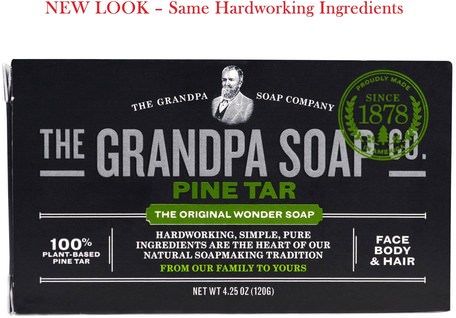 Face Body & Hair Bar Soap, Pine Tar, 4.25 oz (120 g) by Grandpas-Bad, Skönhet, Tvål