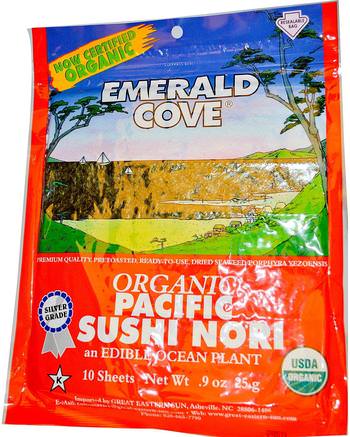 Emerald Cove, Organic Pacific Sushi Nori, 10 Sheets.9 oz (25 g) by Great Eastern Sun-Kosttillskott, Alger Olika, Stora Östra Solen Smaragdgröna Havet Grönsaker