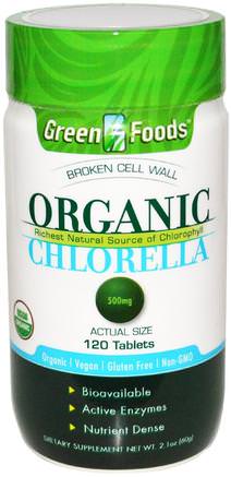 Organic Chlorella, 500 mg, 120 Tablets by Green Foods Corporation-Kosttillskott, Superfoods, Chlorella Organiska