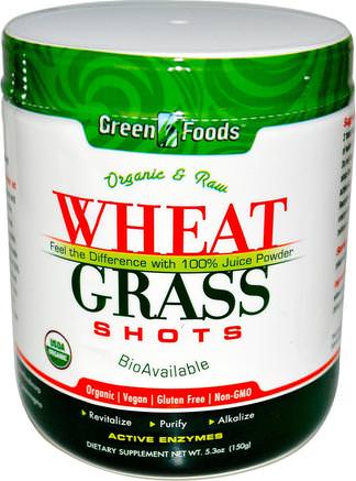 Organic & Raw Wheat Grass Shots, 5.3 oz (150 g) by Green Foods Corporation-Kosttillskott, Superfoods, Vete Gräs
