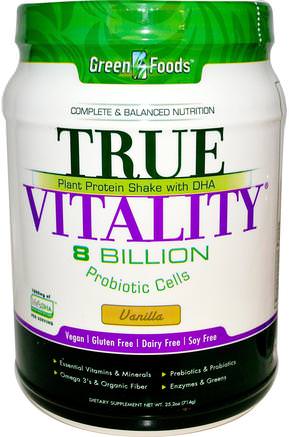 True Vitality, Plant Protein Shake with DHA, Vanilla, 25.2 oz (714 g) by Green Foods Corporation-Kosttillskott, Protein Skakningar