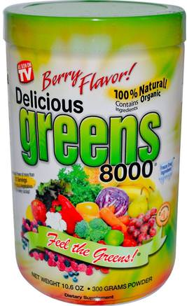 Delicious Greens 8000, Berry Flavor, Powder, 10.6 oz (300 g) by Greens World-Kosttillskott, Superfoods, Greener