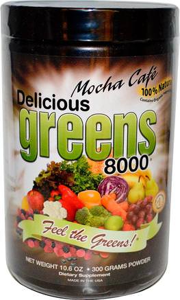 Delicious Greens 8000, Mocha Cafe, Powder, 10.6 oz (300 g) by Greens World-Kosttillskott, Superfoods, Hydrilla Verticillata