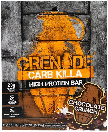 Carb Killa Bars, Chocolate Crunch, 12 Bars, 2.12 oz (60 g) Each by Grenade-Sport, Protein Barer, Protein, Sport Protein