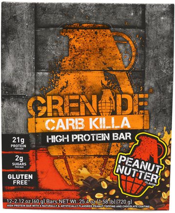 Carb Killa Bars, Peanut Nutter, 12 Bars, 2.12 oz (60 g) Each by Grenade-Sport, Protein Barer, Protein, Sport Protein