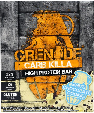 Carb Killa Bars, White Chocolate Cookie, 12 Bars, 2.12 oz (60 g) Each by Grenade-Sport, Protein Barer, Protein, Sport Protein