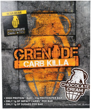 Carb Killa, High Protein Bar, Chocolate Cream, 12 Bars, 2.12 oz (60 g) Each by Grenade-Sport, Protein Barer