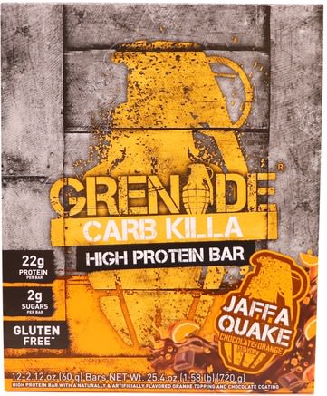 Carb Killa, High Protein Bar, Jaffa Quake Chocolate Orange, 12 Bars, 2.12 oz (60 g) Each by Grenade-Sport, Protein Barer