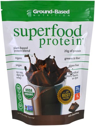 Organic Superfood Protein, Rich Chocolate, 14.8 oz (420 g) by Ground Based Nutrition-Kosttillskott, Superfoods, Antioxidanter