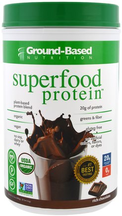 Organic Superfood Protein, Rich Chocolate, 21.2 oz (600 g) by Ground Based Nutrition-Kosttillskott, Superfoods, Antioxidanter