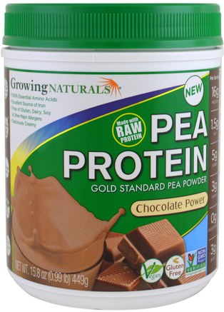Pea Protein, Chocolate Power, 15.8 oz (449 g) by Growing Naturals-Kosttillskott, Protein, Ärtprotein