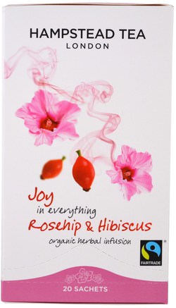 Rosehip & Hibiscus, Organic Herbal Infusion, 20 Sachets, 1.06 oz (30 g) by Hampstead Tea-Mat, Örtte, Hibiskus