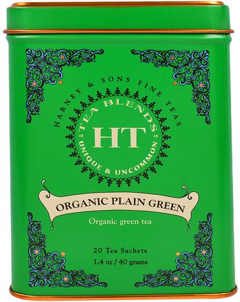 HT Tea Blend, Organic Plain Green, 20 Tea Sachets, 1.4 oz (40 g) by Harney & Sons-Kosttillskott, Antioxidanter, Grönt Te, Mat, Örtte