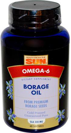 Borage Oil, 60 Softgels by Health From The Sun-Kosttillskott, Efa Omega 3 6 9 (Epa Dha), Borrolja