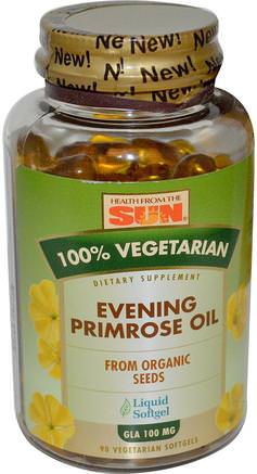 Evening Primrose Oil, 100% Vegetarian, 90 Veggie Softgels by Health From The Sun-Kosttillskott, Efa Omega 3 6 9 (Epa Dha), Kvicksilverolja, Mjölkgeler För Kvälls Primrosolja