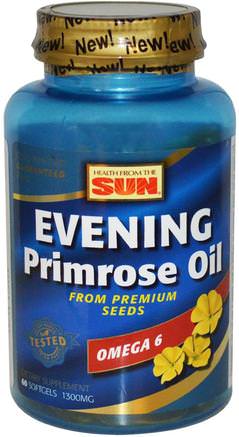 Evening Primrose Oil, Omega-6, 1300 mg, 60 Softgels by Health From The Sun-Kosttillskott, Efa Omega 3 6 9 (Epa Dha), Primroseolja