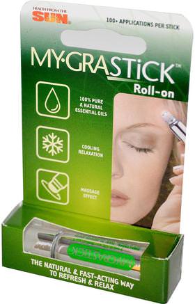 Mygrastick, Roll-On, 1 Rollerstick, 0.1 fl oz (3 ml) by Health From The Sun-Hälsa, Huvudvärk