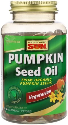 Pumpkin Seed Oil, 90 Vegetarian Softgels by Health From The Sun-Kosttillskott, Efa Omega 3 6 9 (Epa Dha), Pumpa Fröolja