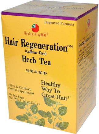Herb Tea, Hair Regeneration, Caffeine-Free, 20 Tea Bags, 1.12 oz (32 g) by Health King-Mat, Örtte, Kvinnor, Hårtillskott, Nageltillskott, Hudtillskott