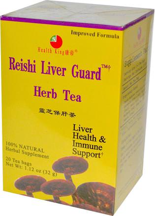 Herb Tea, Reishi Liver Guard, 20 Tea Bags, 1.12 oz (32 g) by Health King-Kosttillskott, Adaptogen, Örtte