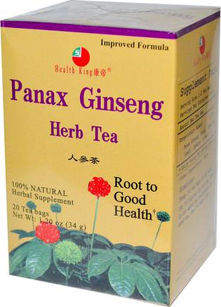 Panax Ginseng Herb Tea, 20 Tea Bags, 1.20 oz (34 g) by Health King-Mat, Örtte, Ginseng Te, Kosttillskott, Adaptogen