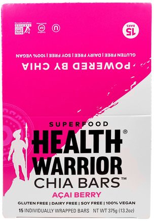 Chia Bars, Acai Berry, 15 Bars, 13.2 oz (375 g) by Health Warrior-Mat, Snacks, Hälsosam Snacks, Kosttillskott, Näringsrika Barer