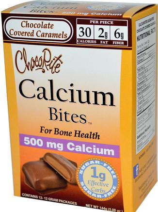 ChocoRite, Calcium Bites, Chocolate Covered Caramels, 12 Packages, 12 g Each by HealthSmart Foods-Värmekänsliga Produkter, Kosttillskott, Kalcium, Tuggbara Kalcium