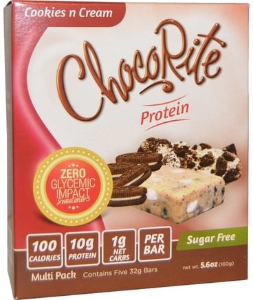 ChocoRite Cookies n Cream Bars, 5 protein bars, 5.6 oz (32 g) Each by HealthSmart Foods-Värmekänsliga Produkter, Sport, Proteinstänger