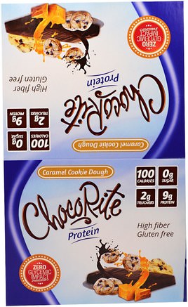 ChocoRite Protein Bars, Caramel Cookie Dough, 16 Bars, 1.20 oz (34 g) Each by HealthSmart Foods-Kosttillskott, Näringsmässiga Barer, Sport